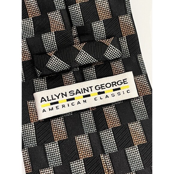 Allyn Saint George Men's Silk Tie 59” X 3.5” Multi-Color Geometric Squares - Picture 3 of 5